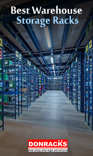 A Commercial Warehouse Storage With High Level Shelves and Loaders For Storing Warehouse Goods.